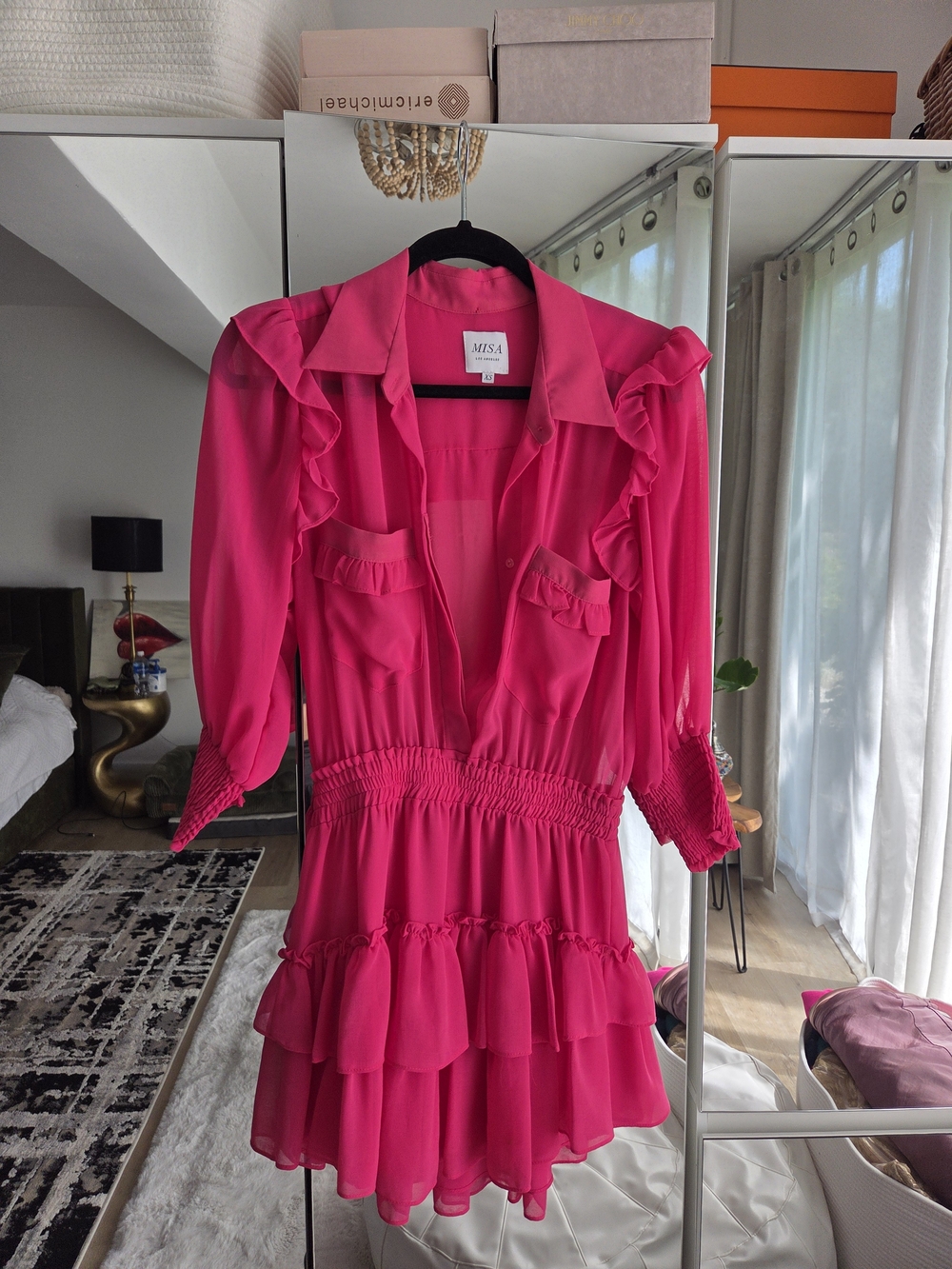 MISA Los Angeles Pink Ruffled Tiered Mini Dress